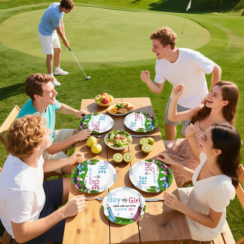 96 Pcs Golf Gender Reveal Party Plates and Napkins - Grencian