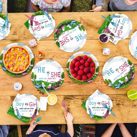 96 Pcs Golf Gender Reveal Party Plates and Napkins - Grencian