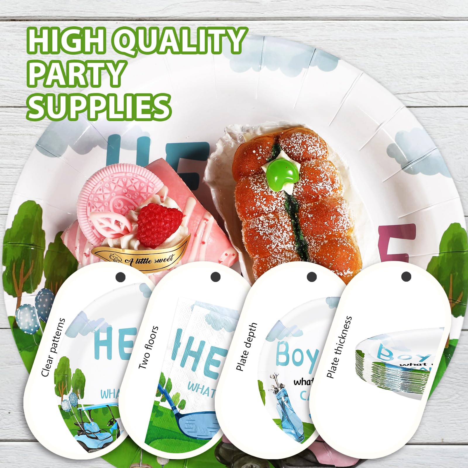 96 Pcs Golf Gender Reveal Party Plates and Napkins - Grencian