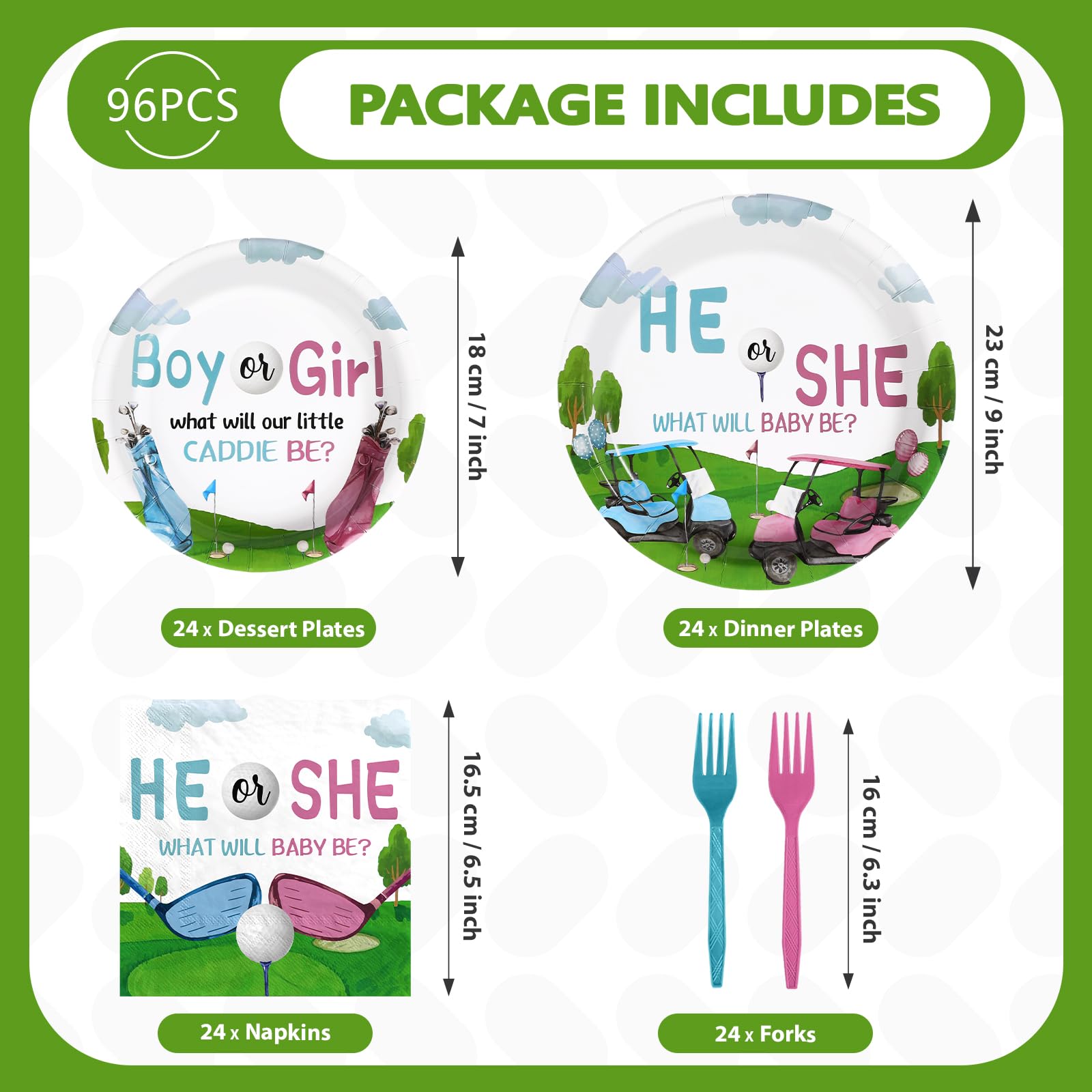 96 Pcs Golf Gender Reveal Party Plates and Napkins - Grencian