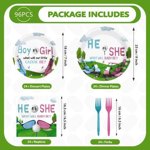 96 Pcs Golf Gender Reveal Party Plates and Napkins - Grencian