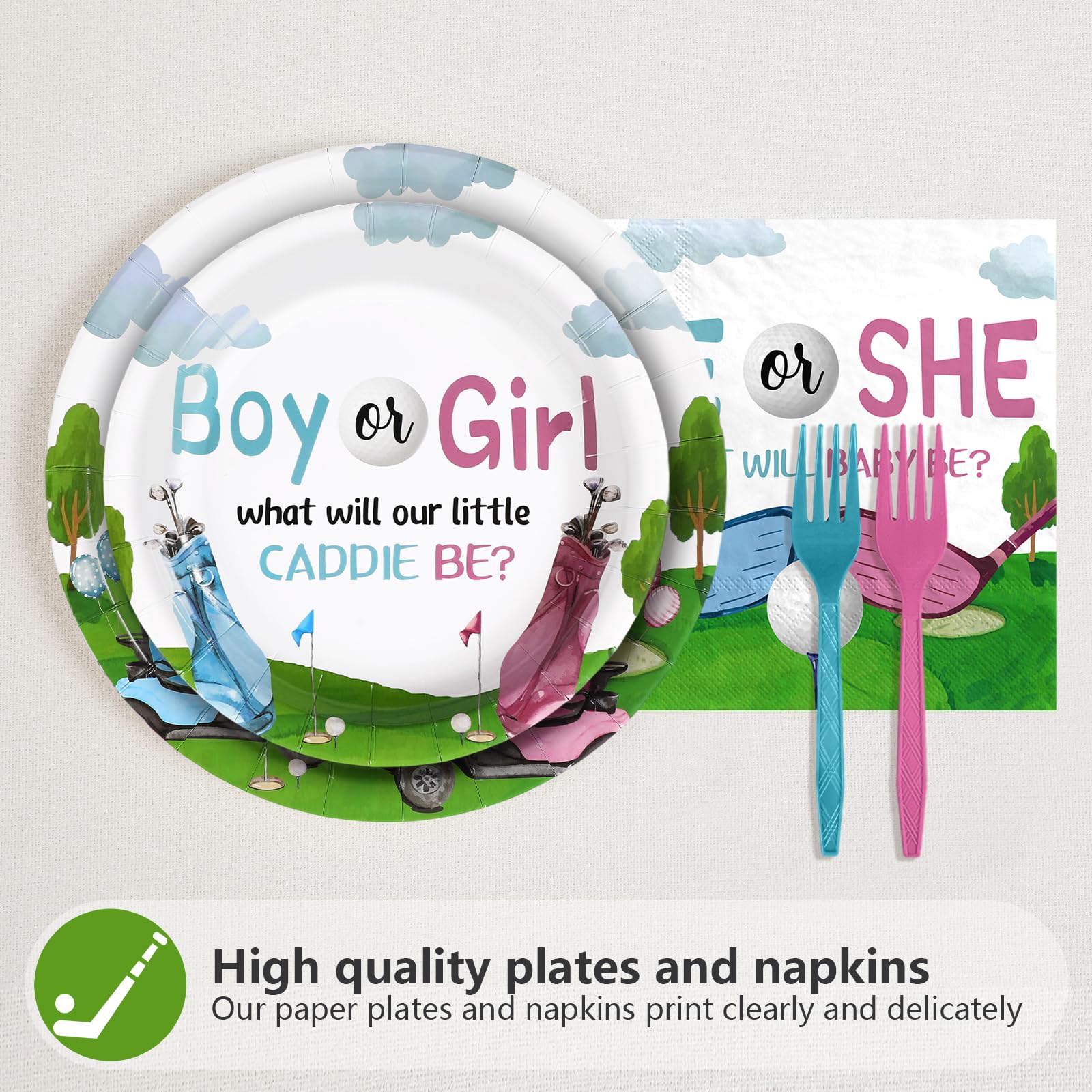 96 Pcs Golf Gender Reveal Party Plates and Napkins - Grencian