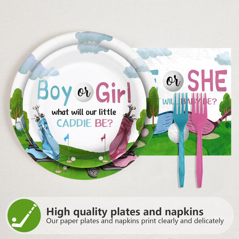 96 Pcs Golf Gender Reveal Party Plates and Napkins - Grencian