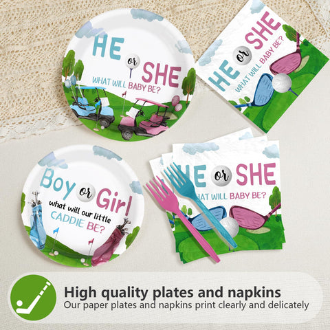 96 Pcs Golf Gender Reveal Party Plates and Napkins - Grencian