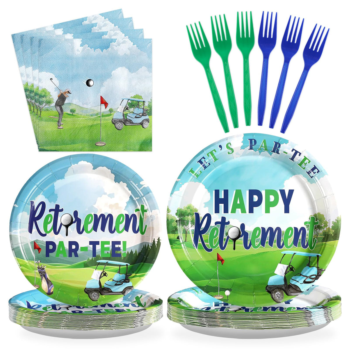96 Pcs Golf Retirement Party Plates and Napkins - Grencian