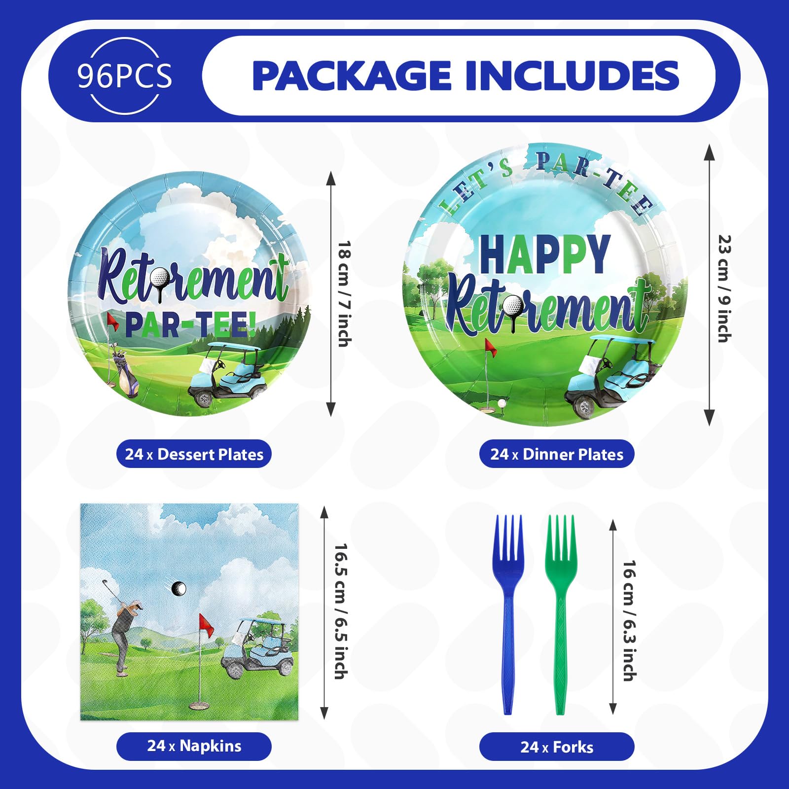 96 Pcs Golf Retirement Party Plates and Napkins - Grencian