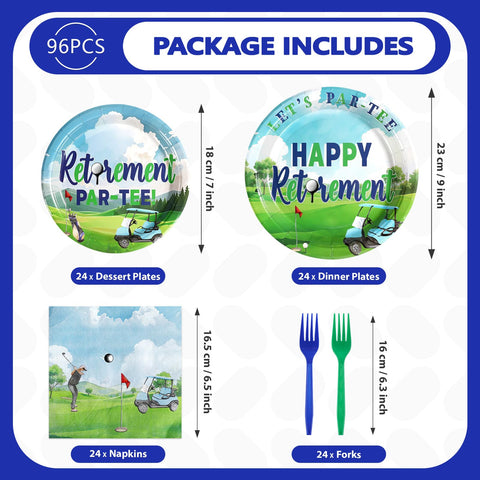 96 Pcs Golf Retirement Party Plates and Napkins - Grencian