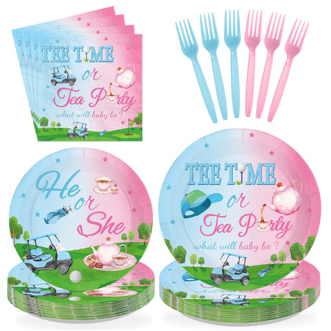 96-teiliges Golf-Gender-Reveal-Party-Set mit Tellern und Servietten