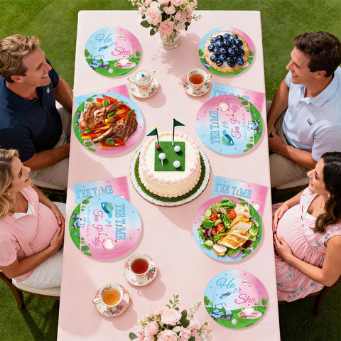 96-teiliges Golf-Gender-Reveal-Party-Set mit Tellern und Servietten