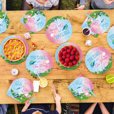 96-teiliges Golf-Gender-Reveal-Party-Set mit Tellern und Servietten