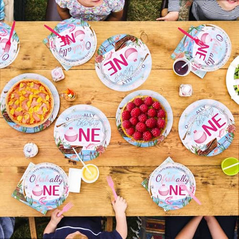 96 Pcs Gone Fishing 1st Birthday Party Plates and Napkins