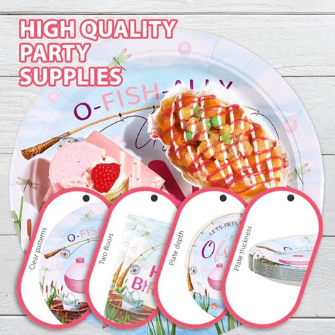 96 Pcs Gone Fishing 1st Birthday Party Plates and Napkins