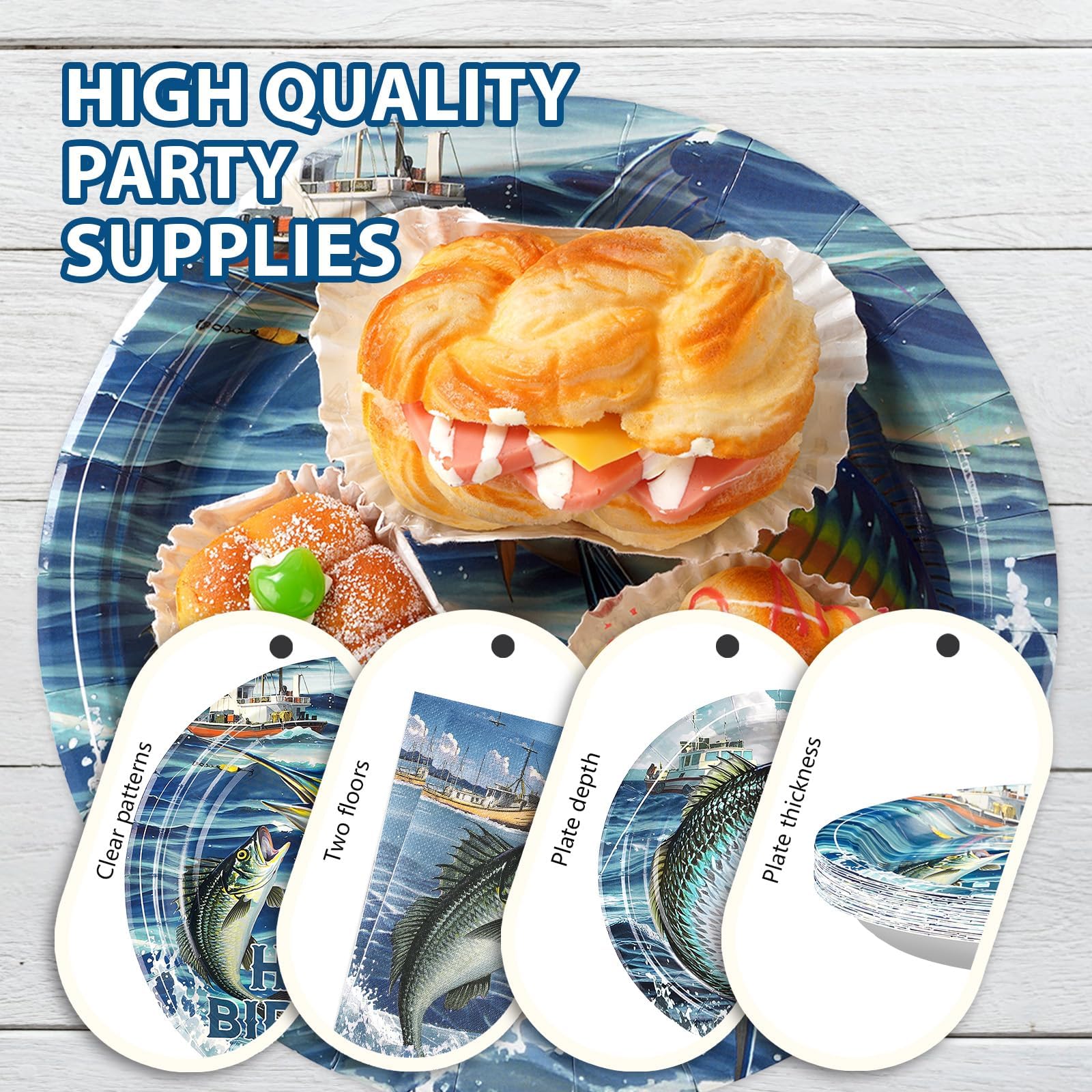 96 Pcs Gone Fishing Birthday Party Plates and Napkins - Grencian