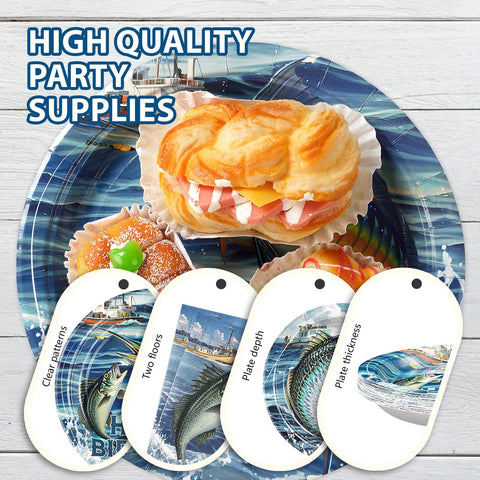 96 Pcs Gone Fishing Birthday Party Plates and Napkins - Grencian