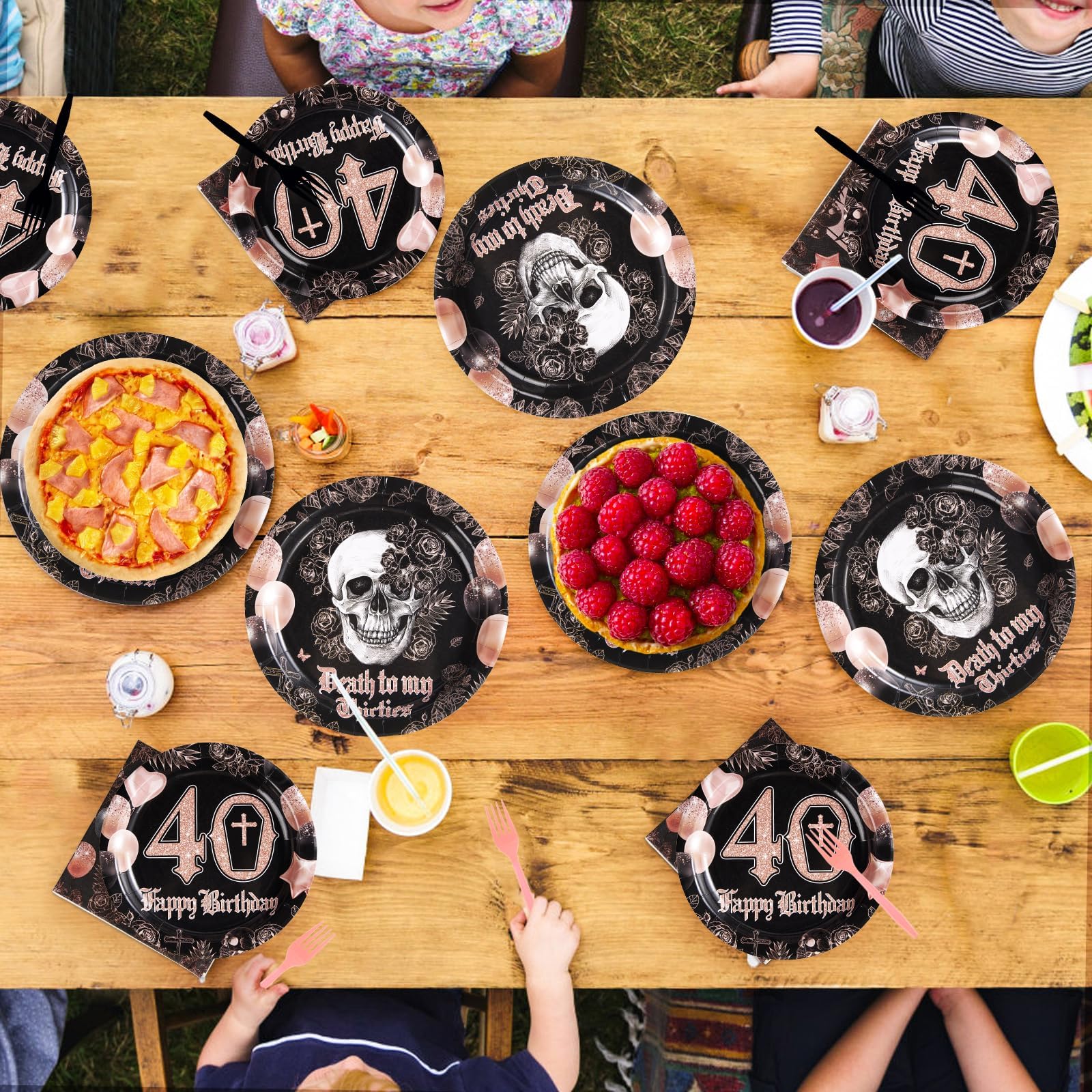 96 Pcs Gothic 40th Birthday Party Plates and Napkins - Grencian