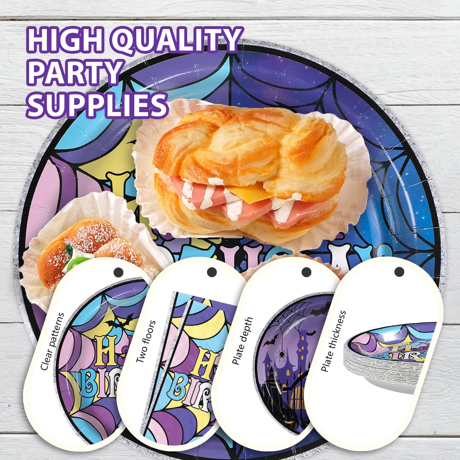 96 Pcs Gothic Purple Halloween Party Plates and Napkins - Grencian
