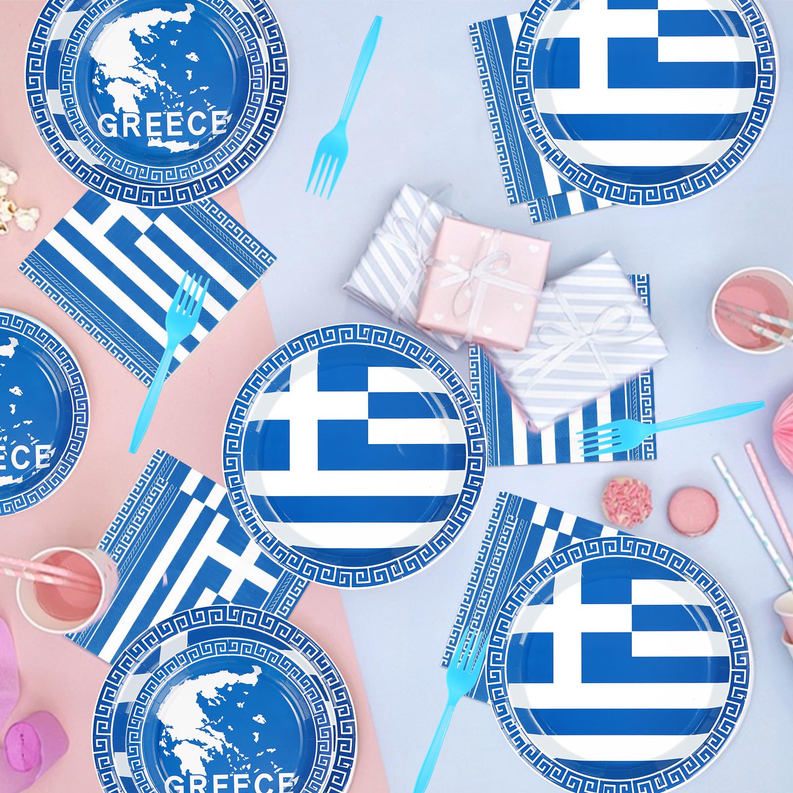 96 Pcs Greek Flag Party Plates and Napkins - Grencian