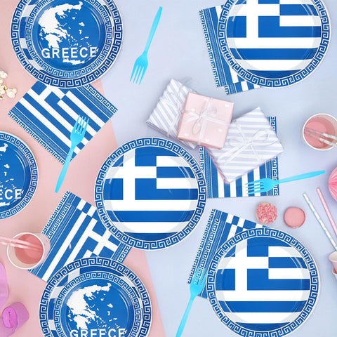 96 Pcs Greek Flag Party Plates and Napkins - Grencian