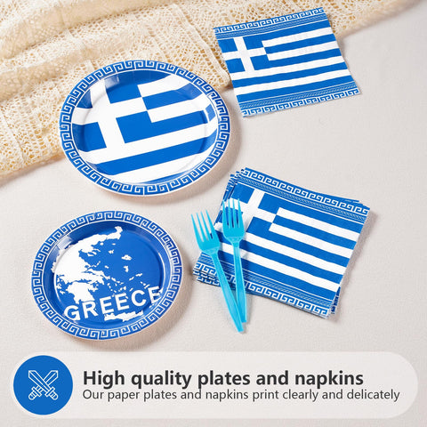 96 Pcs Greek Flag Party Plates and Napkins - Grencian