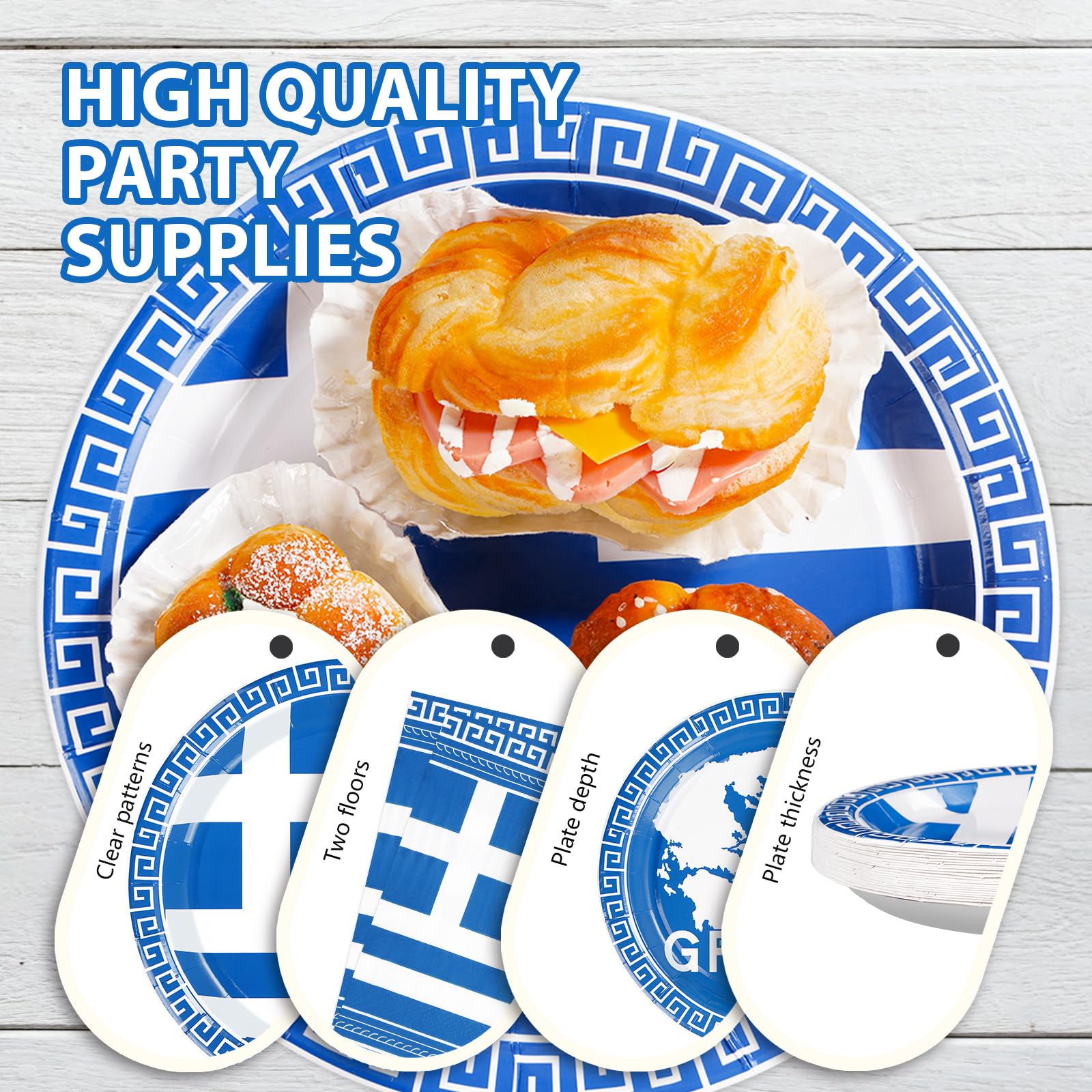 96 Pcs Greek Flag Party Plates and Napkins - Grencian