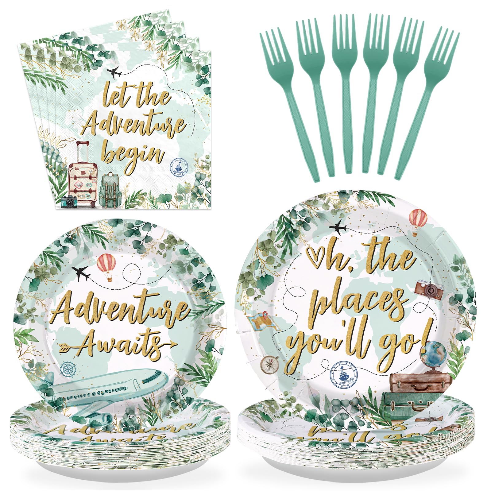 96 Pcs Green Adventure Party Plates and Napkins - Grencian