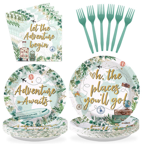 96 Pcs Green Adventure Party Plates and Napkins - Grencian