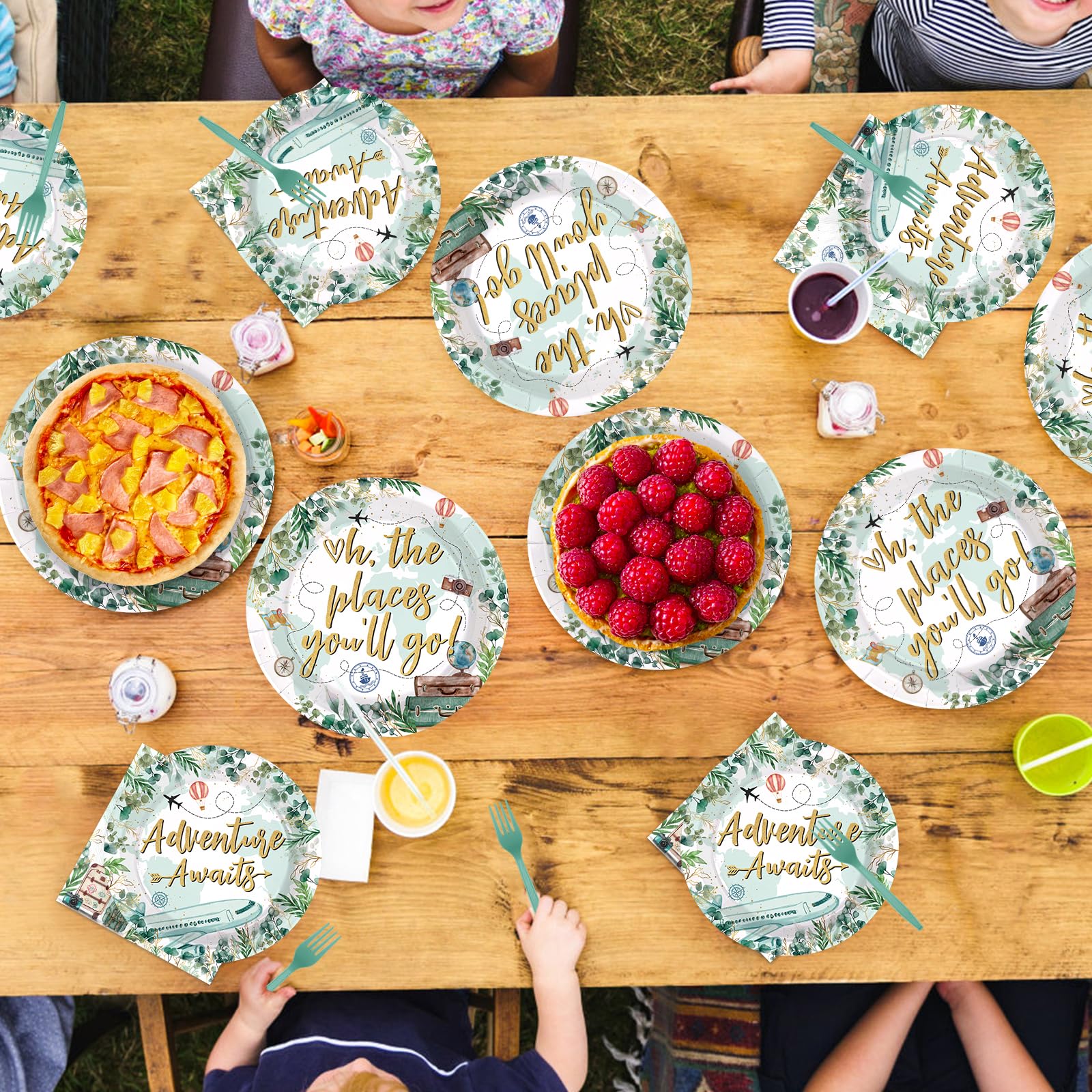 96 Pcs Green Adventure Party Plates and Napkins - Grencian