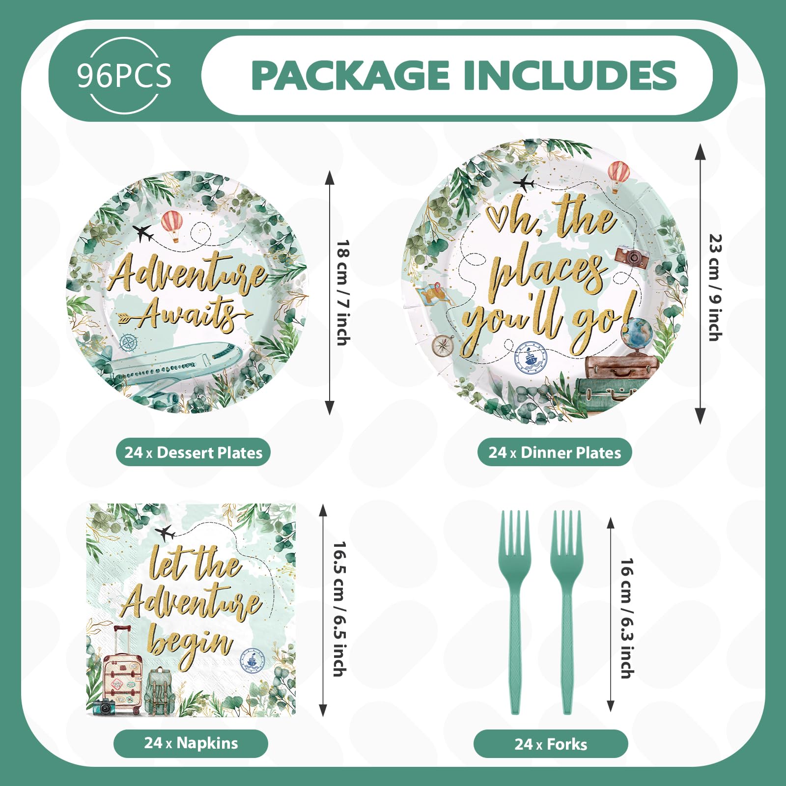 96 Pcs Green Adventure Party Plates and Napkins - Grencian
