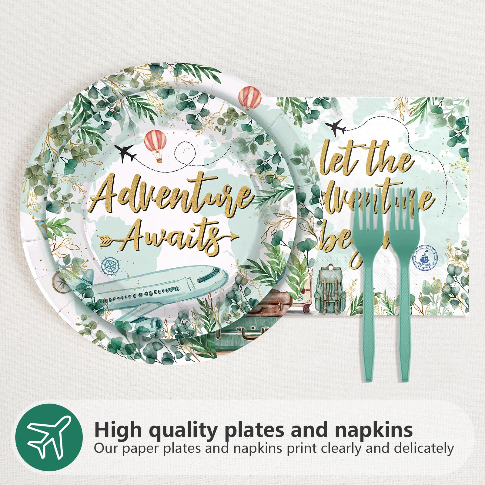 96 Pcs Green Adventure Party Plates and Napkins - Grencian