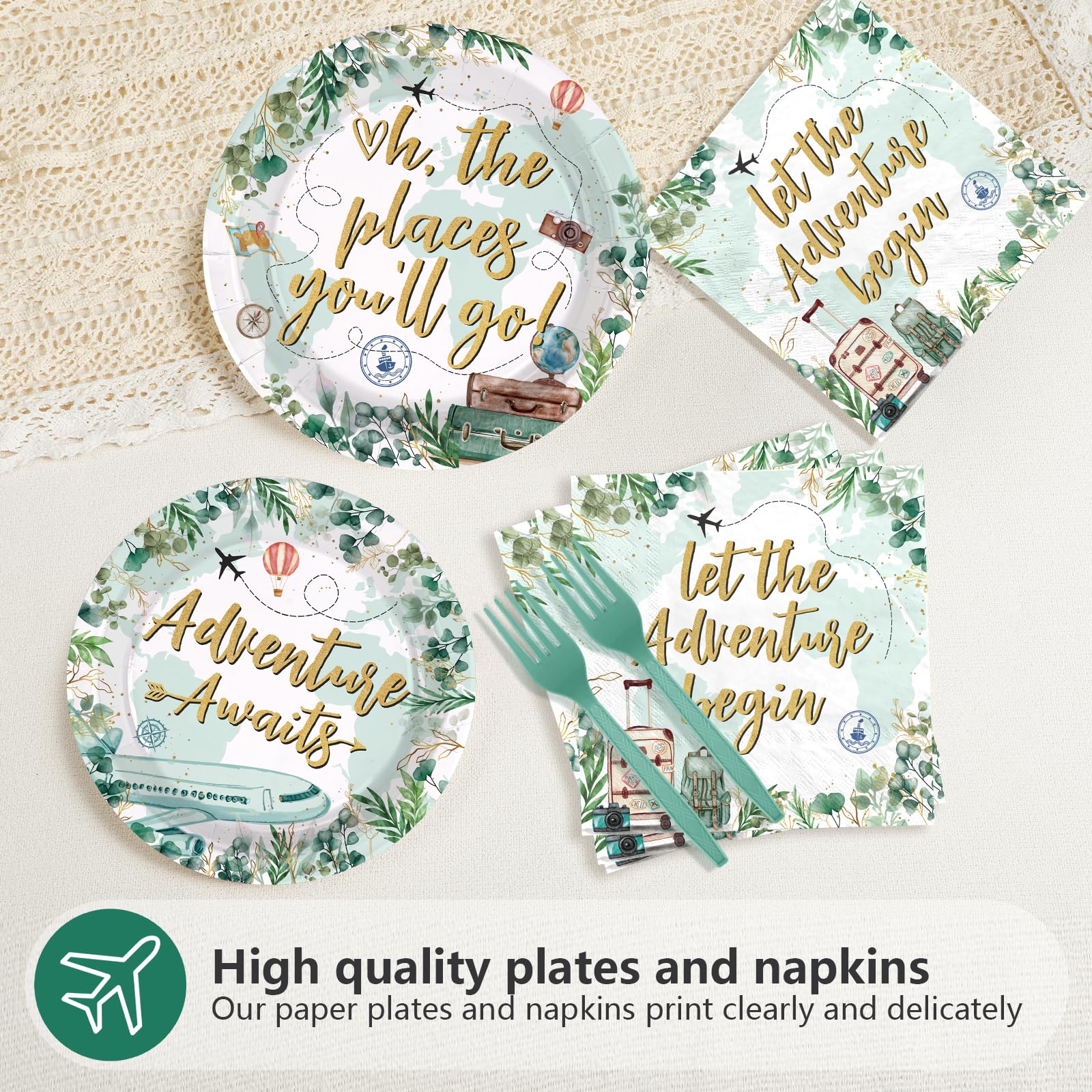 96 Pcs Green Adventure Party Plates and Napkins - Grencian