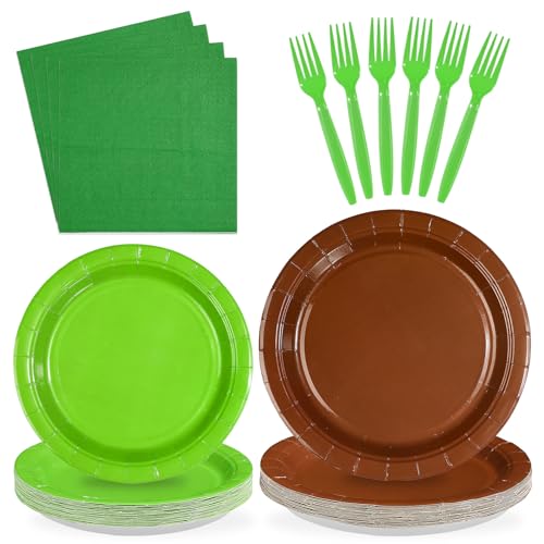 96 Pcs Green Brown Party Plates and Napkins - Grencian