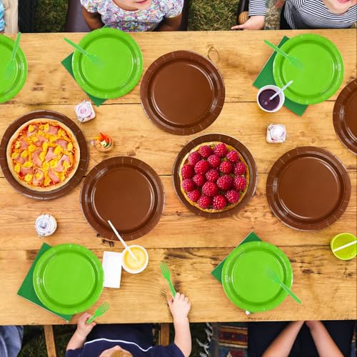 96 Pcs Green Brown Party Plates and Napkins - Grencian