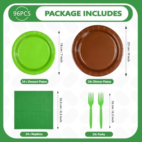 96 Pcs Green Brown Party Plates and Napkins - Grencian