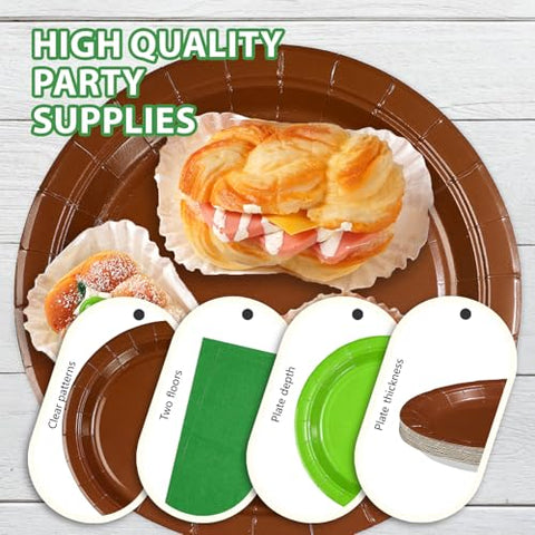 96 Pcs Green Brown Party Plates and Napkins - Grencian