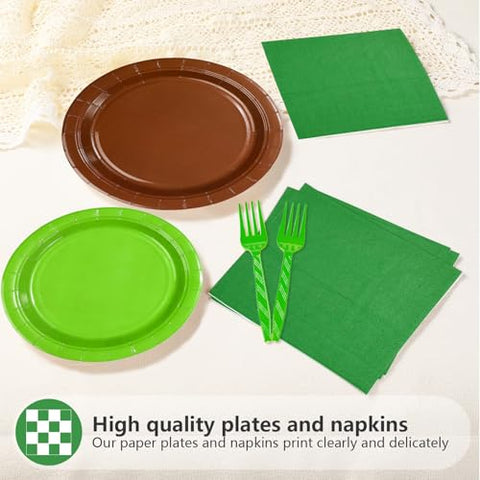 96 Pcs Green Brown Party Plates and Napkins - Grencian