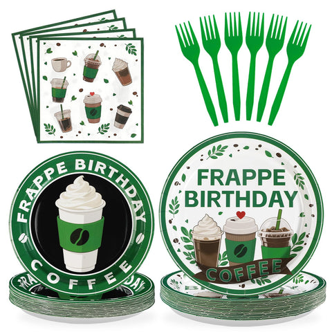 96 Pcs Green Coffee Birthday Party Plates and Napkins - Grencian