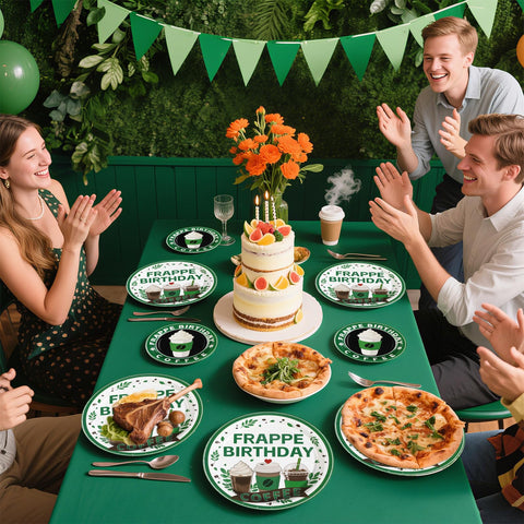 96 Pcs Green Coffee Birthday Party Plates and Napkins - Grencian