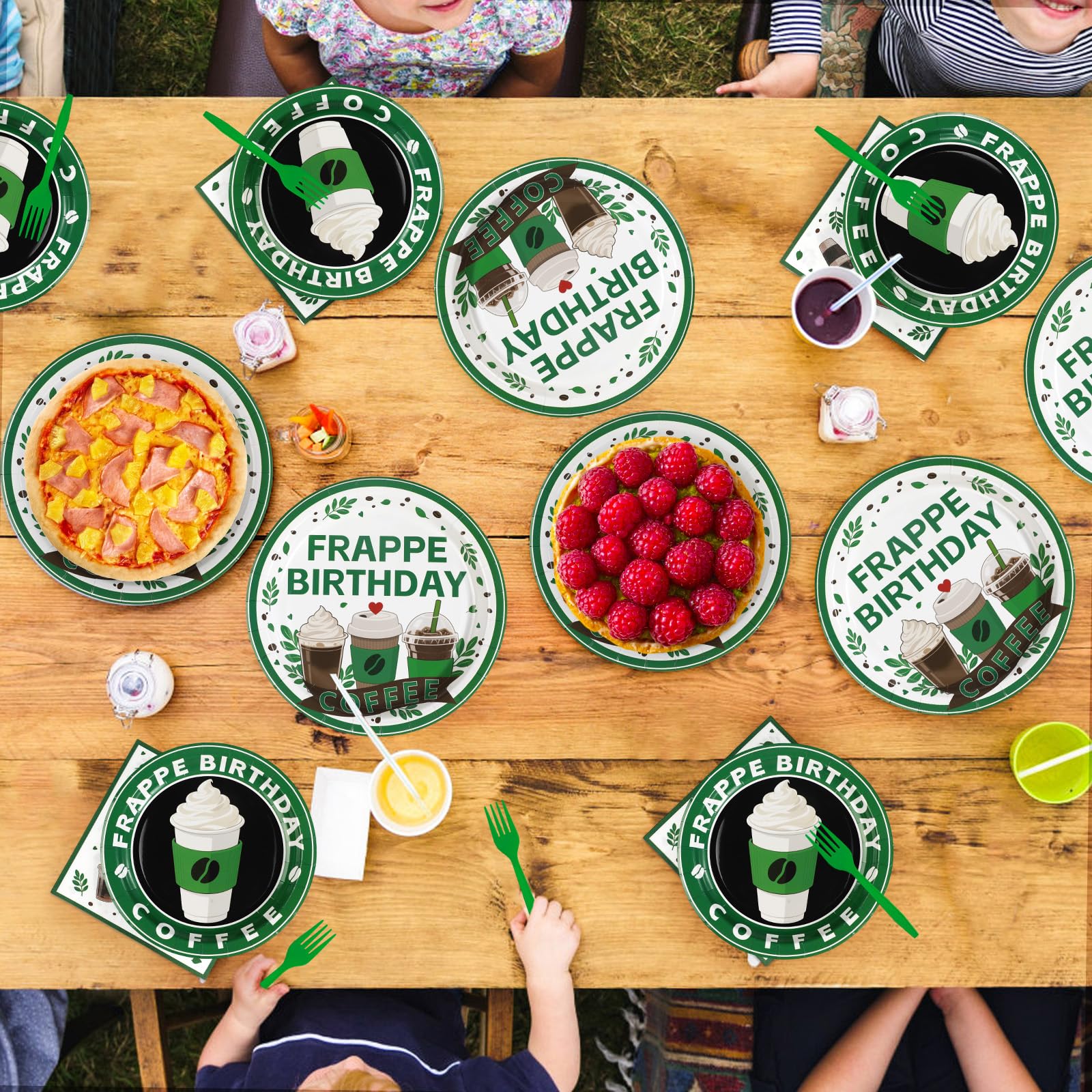 96 Pcs Green Coffee Birthday Party Plates and Napkins - Grencian