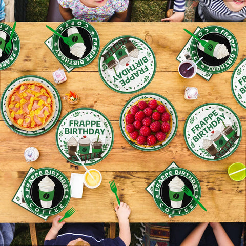 96 Pcs Green Coffee Birthday Party Plates and Napkins - Grencian