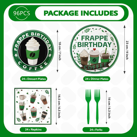 96 Pcs Green Coffee Birthday Party Plates and Napkins - Grencian