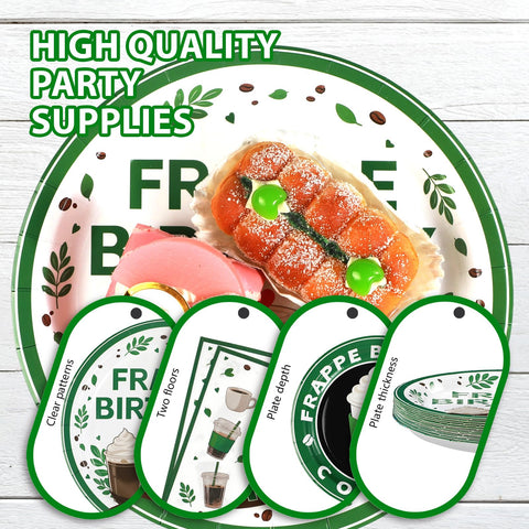96 Pcs Green Coffee Birthday Party Plates and Napkins - Grencian