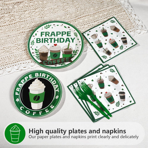 96 Pcs Green Coffee Birthday Party Plates and Napkins - Grencian
