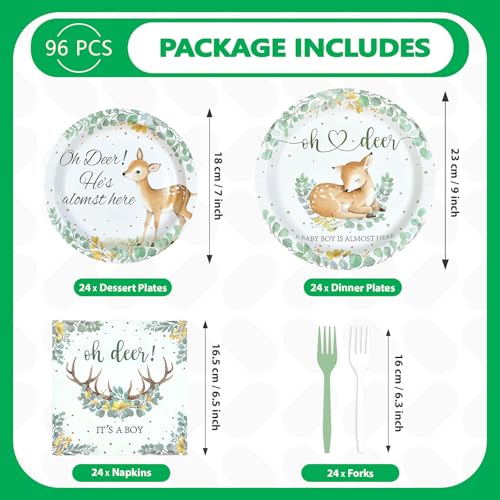 96 Pcs Green Deer Baby Shower Party Plates and Napkins - Grencian
