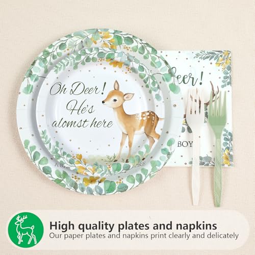 96 Pcs Green Deer Baby Shower Party Plates and Napkins - Grencian