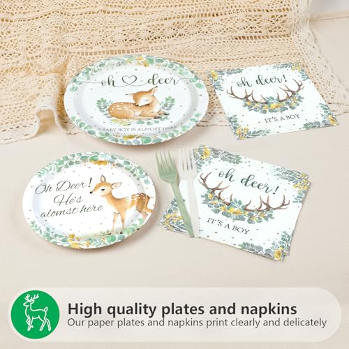 96 Pcs Green Deer Baby Shower Party Plates and Napkins - Grencian