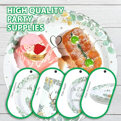96 Pcs Green Deer Baby Shower Party Plates and Napkins - Grencian