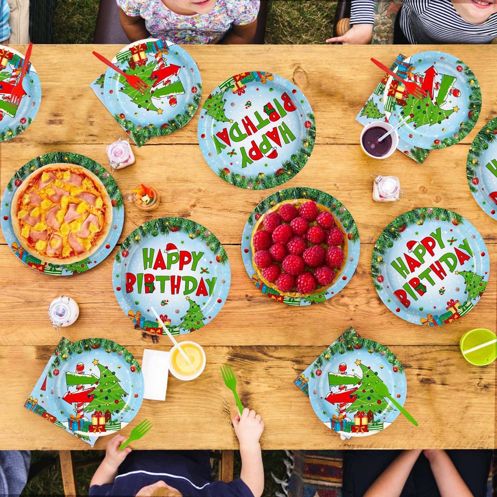 96 Pcs Green Elf Birthday Party Plates and Napkins - Grencian