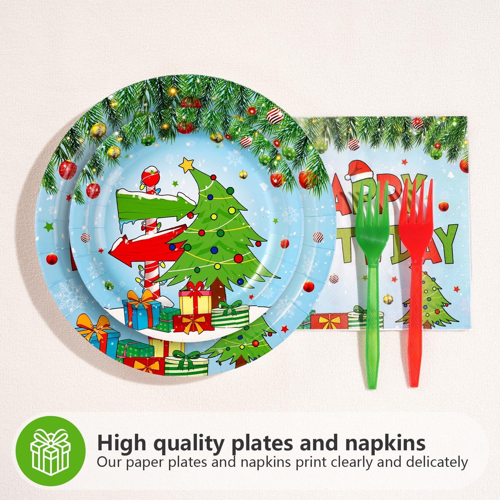 96 Pcs Green Elf Birthday Party Plates and Napkins - Grencian