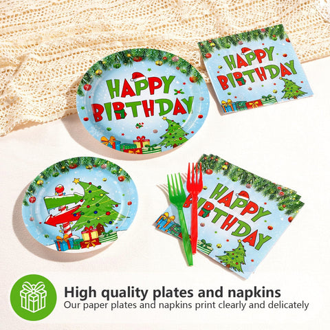 96 Pcs Green Elf Birthday Party Plates and Napkins - Grencian