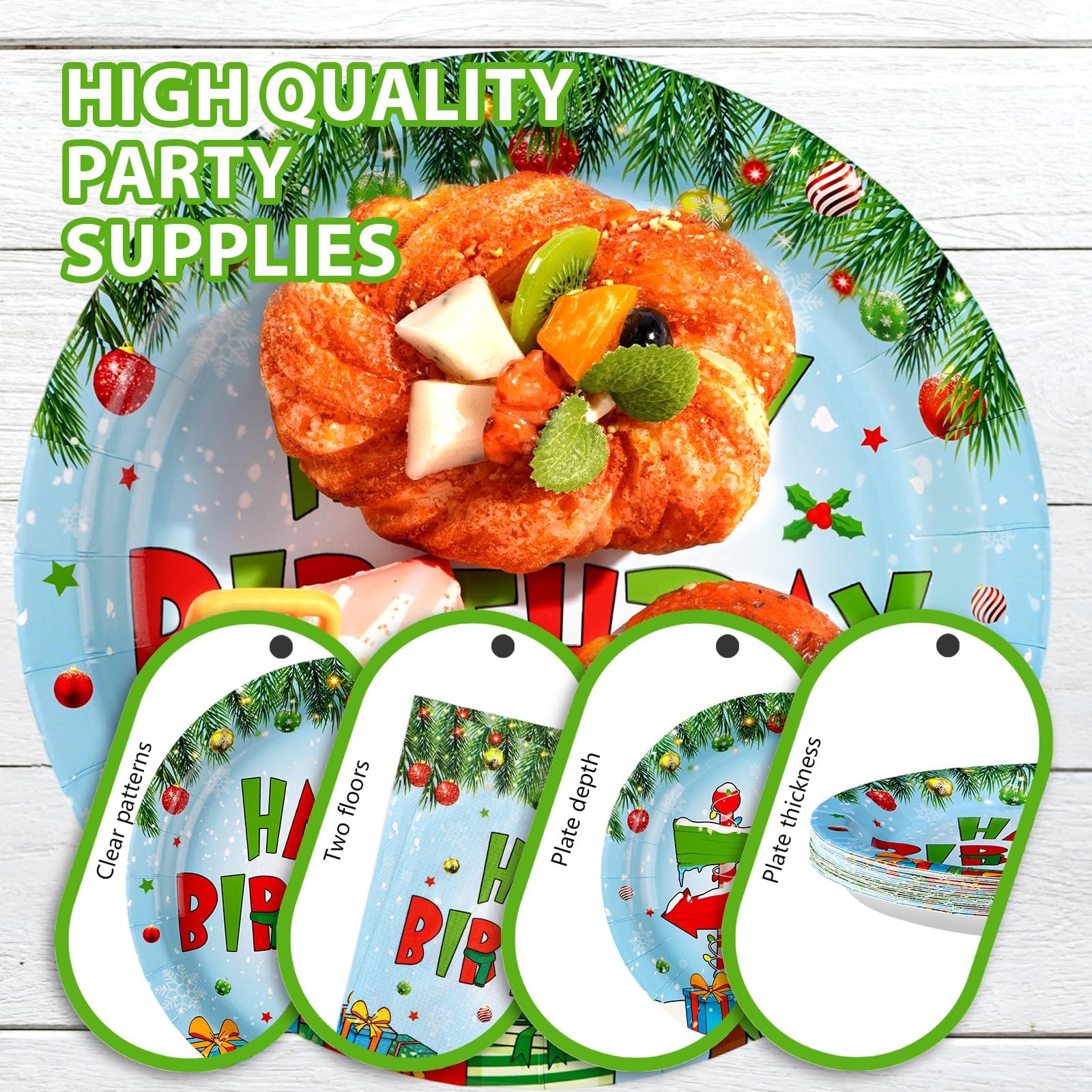 96 Pcs Green Elf Birthday Party Plates and Napkins - Grencian